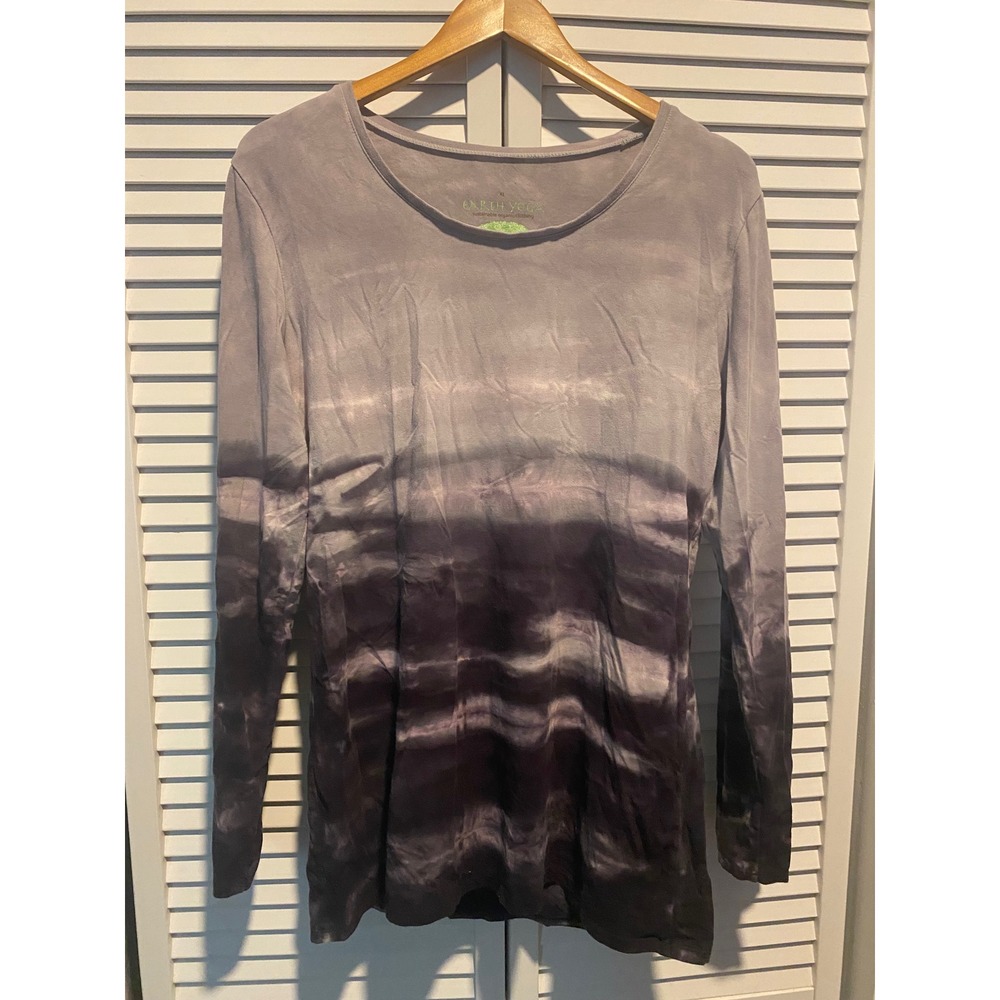 Earth Yoga XL Grey Ombre Tie Dye Long Sleeve Organic Cotton Bamboo Top